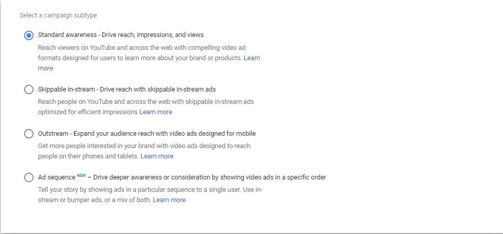 Standard awareness – Drive reach impressions and views