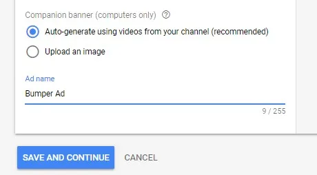 YouTube Bumper Ads approval step